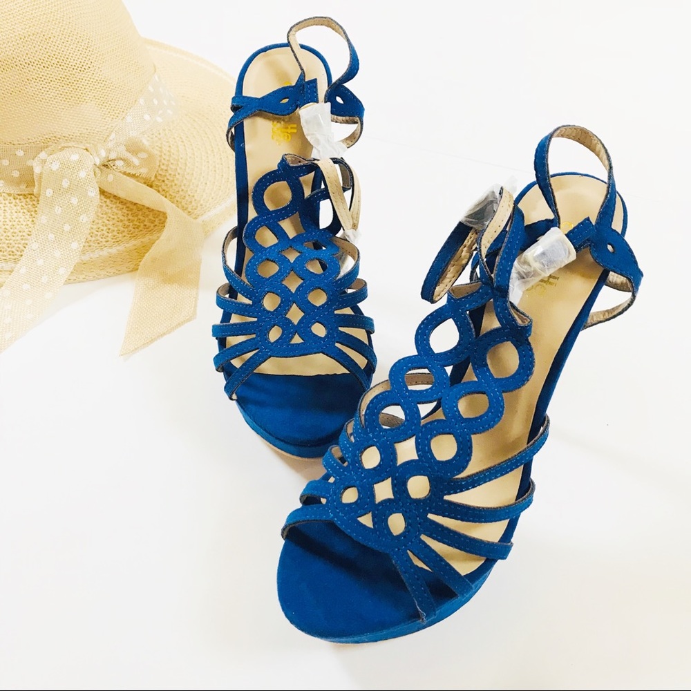 Blue Caged Platform Heels